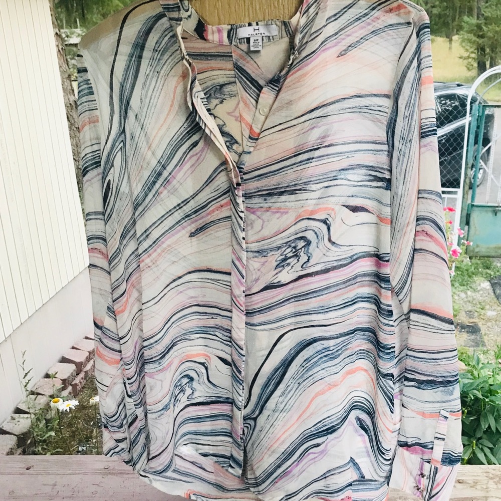 Halston marble colorful long sleeve top sizeS/P